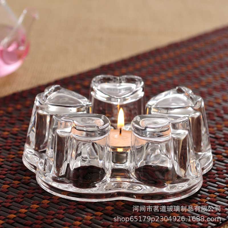 Household crystal heart-shaped base blown warm tea set, high borosilicate glass tea set with perforated heating base details Picture