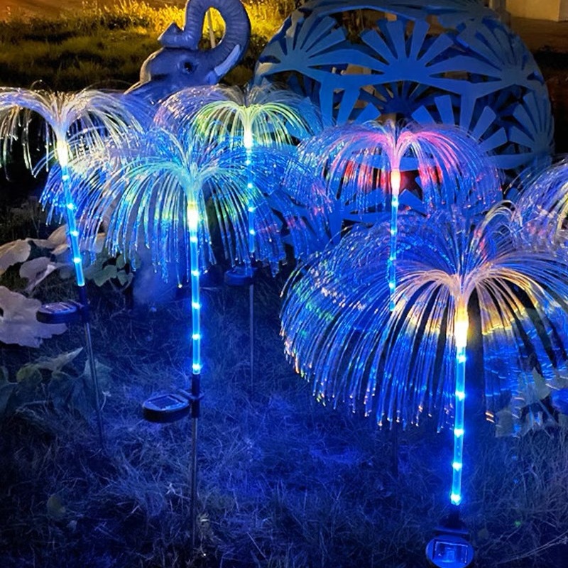 Solar fiber optic lamp, outdoor seven-color color-changing courtyard garden led luminous jellyfish lamp, ground plug ambient lawn lamp Application Scenario