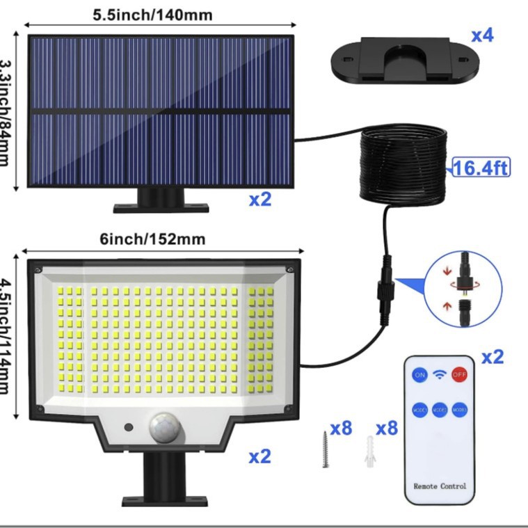 Solar split wall lamp 200LED three-fold surface human body sensing high-brightness three-mode lamp details Picture