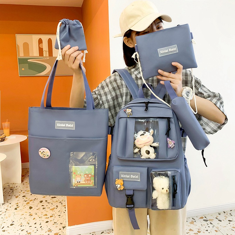 Schoolbag for junior high school and primary school students, Korean forest-themed cute Harajuku backpack, Korean Instagram-style backpack set of five pieces Specification drawing