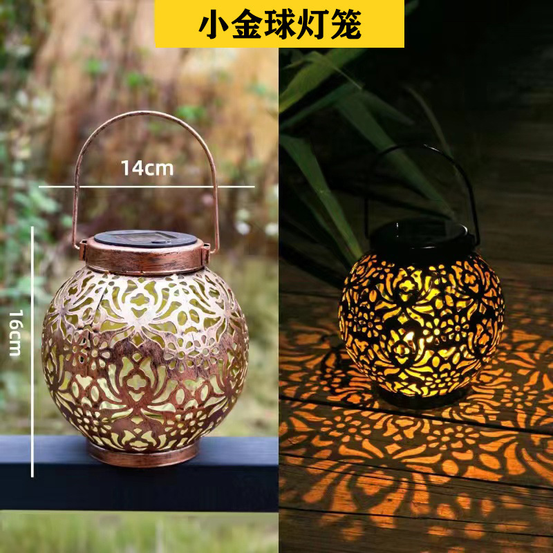 Amazon solar lanterns, iron art hollowed-out spherical pumpkin lanterns, outdoor courtyard lawn garden Chinese-style landscape lights Application Scenario