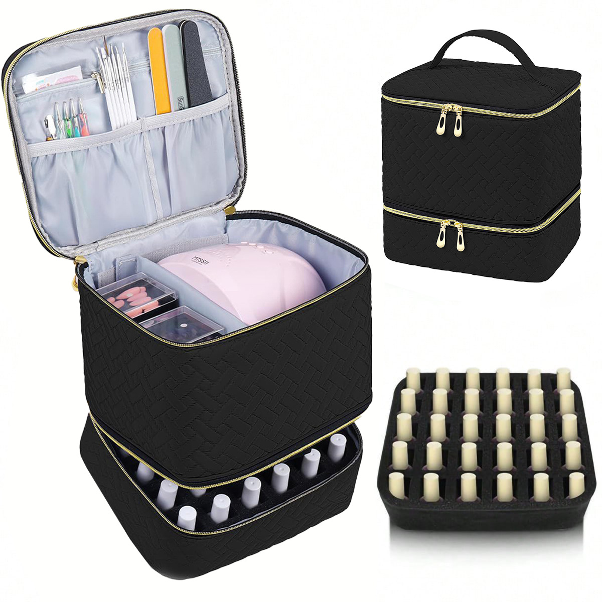 Cross-border best-selling double-layer storage and height-increasing cosmetic bag, large-capacity portable toiletries bag, cosmetic bag, nail polish storage bag full figure