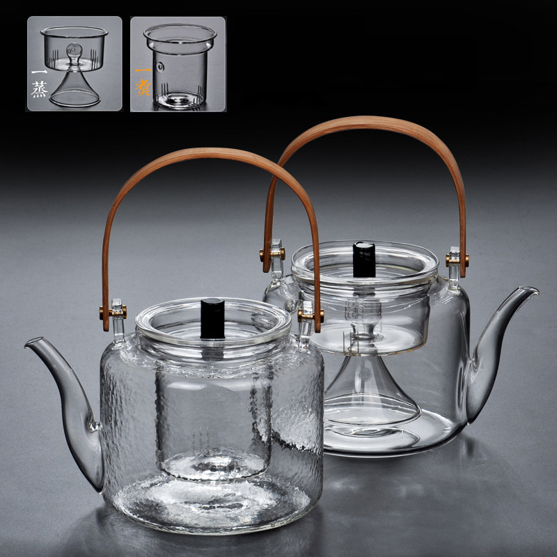 Double-purpose steaming and boiling pot with a leaky handle, high borosilicate glass steaming and boiling one-piece handle, large household steaming and boiling teapot full figure