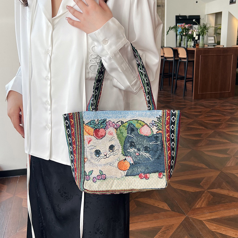 New European and American retro bag, trendy women's fashion, ethnic women's single-shoulder canvas embroidered bag, large capacity, sales gift details Picture