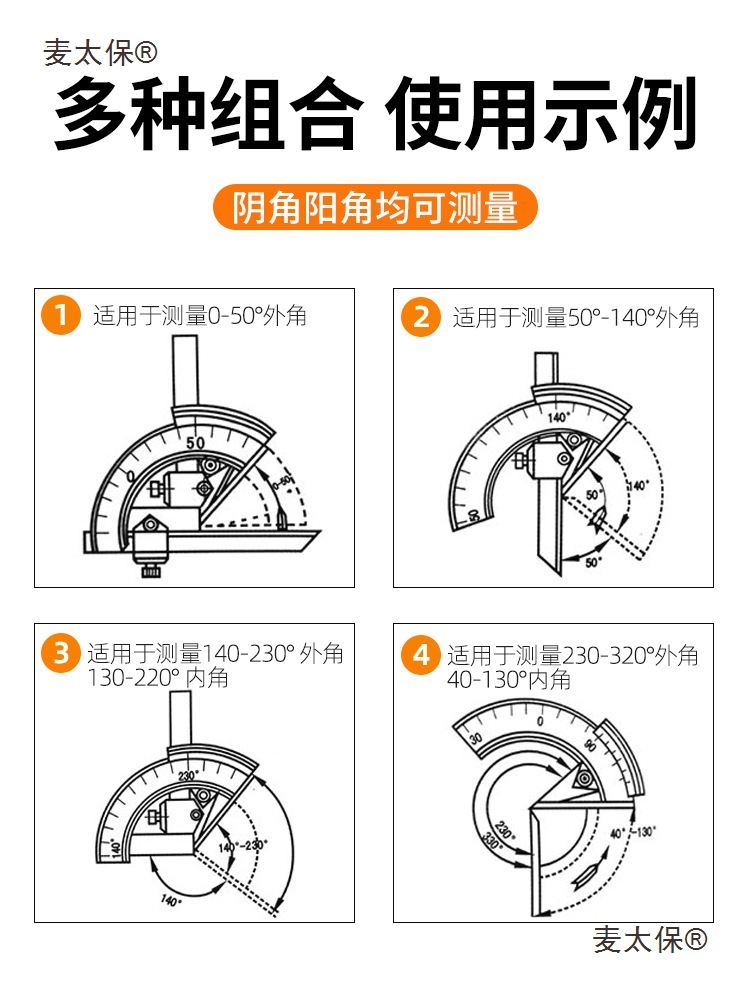 High-precision universal Angle gauge, 320-degree multi-functional stainless steel industrial protractor, Angle gauge measurement, Maitaibao Application Scenario