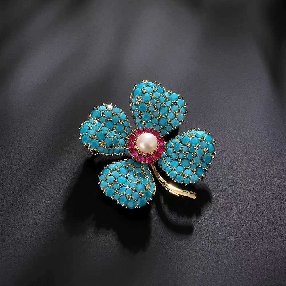 Nueva luz lujo zircon lucky grass broche de perlas de agua dulce mujer de lujo de lujo Specification image