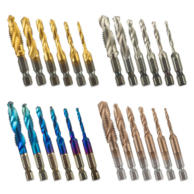 Yunbei high-speed steel composite tap hexagonal shank machine, spiral tap titanium-coated drill bit three-in-one drill hole tapping full figure