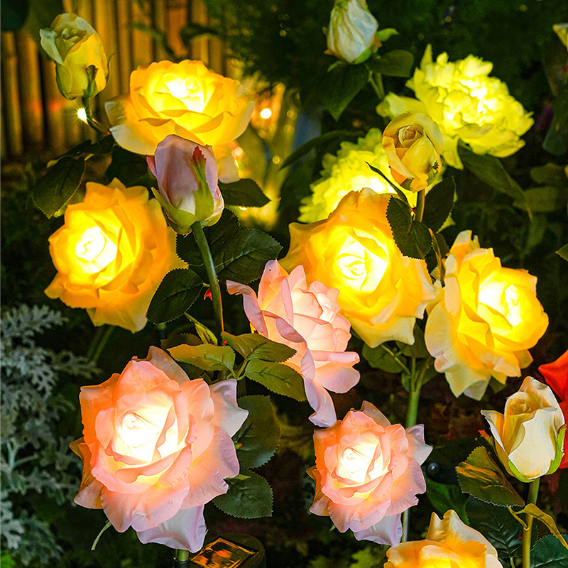 Cross-border LED solar simulation roselle rose lamp, outdoor waterproof garden lawn lamp, floor insert lamp, decorative lamp details Picture