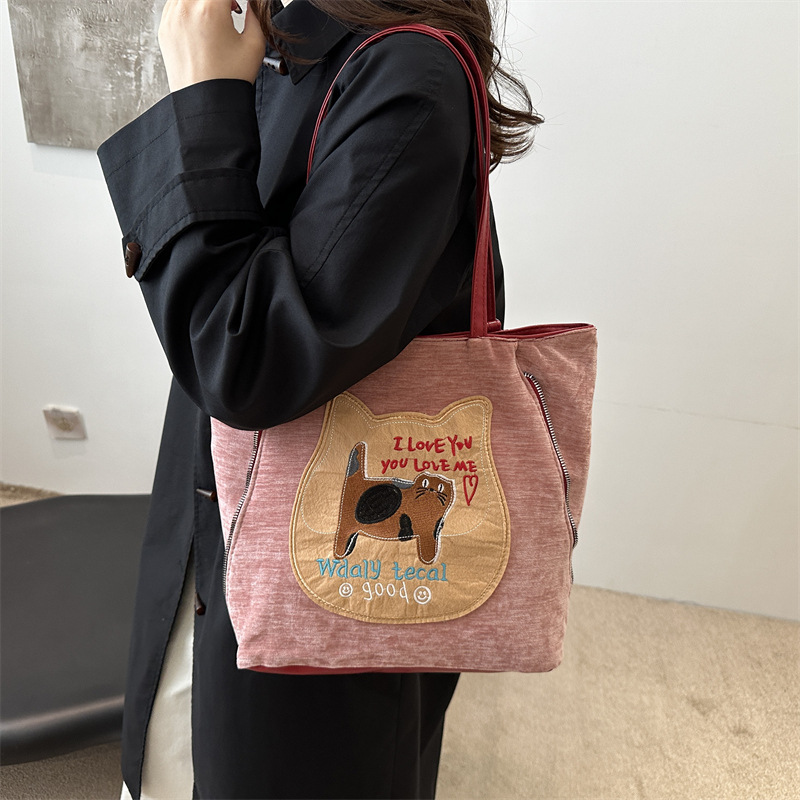 Cross-border cute cookie cat Tote bag for women, new autumn and winter collection, large-capacity casual bag, multi-purpose single-shoulder crossbody bag details Picture