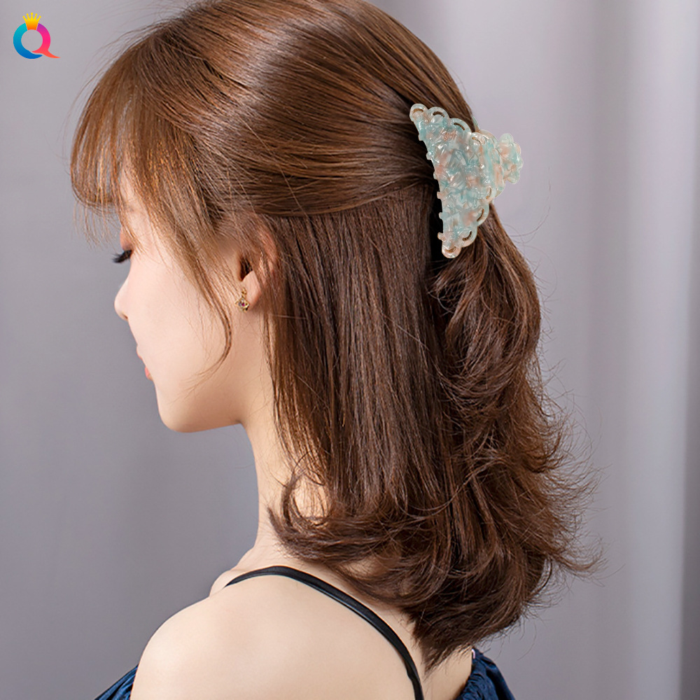 Qiyue Korean-style acetic acid hair clip, jelly color large one-piece hair clamp, fashionable and light luxury, back head plate hair clip, hair accessory for women details Picture