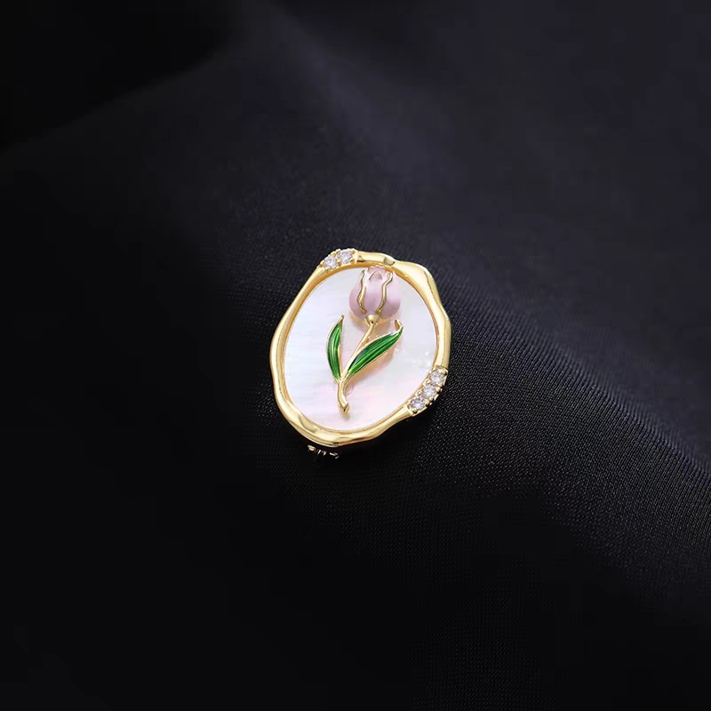 高档精致郁金香母贝胸针领口防走光高级别针