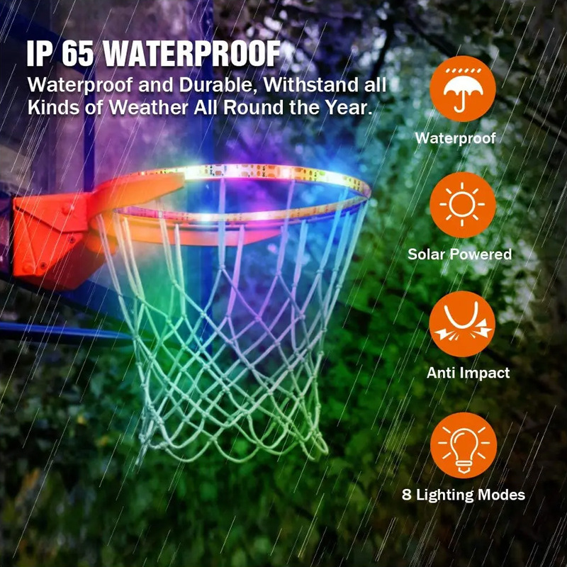 LED basketball hoop light strip, induction basketball basket light, solar color-changing basketball hoop light strip, lighthoop multi-functional full figure