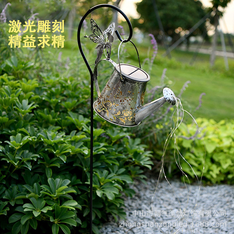 Solar-powered butterfly spirit water bottle lamp, outdoor waterproof courtyard ground socket lamp, creative garden decoration, ironwork shower head lamp Item Picture