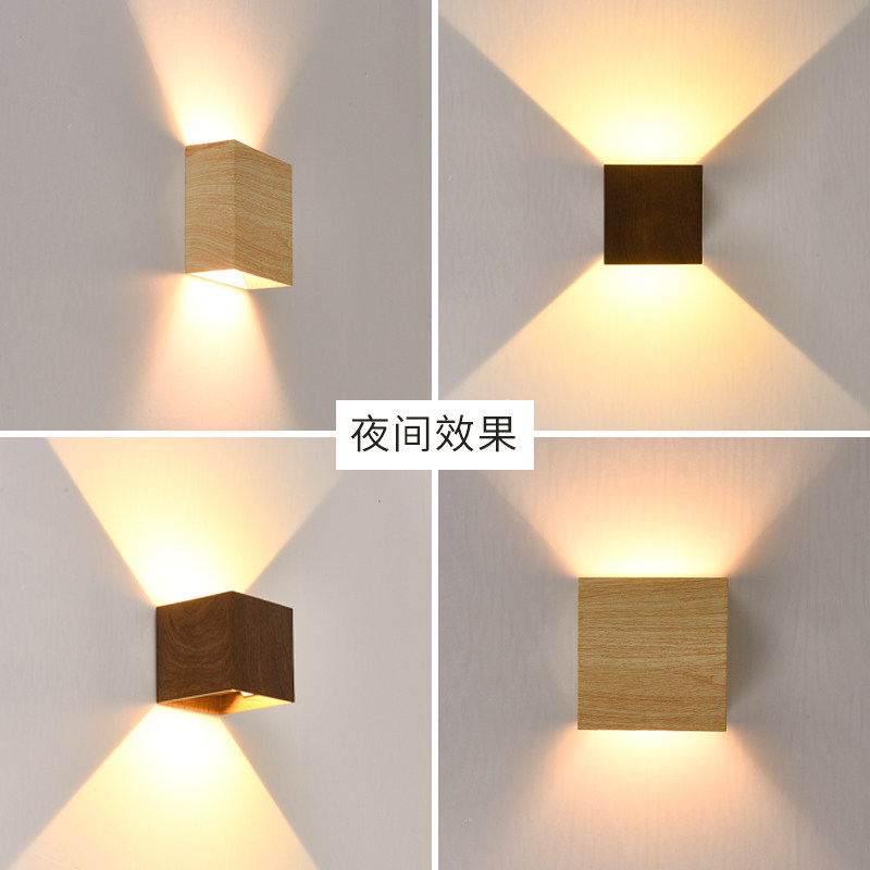 Japanese-style wood-grain bedroom bedside wall lamp, wabi-sabi style combination indoor study lamp, minimalist corridor led lighting Item Picture