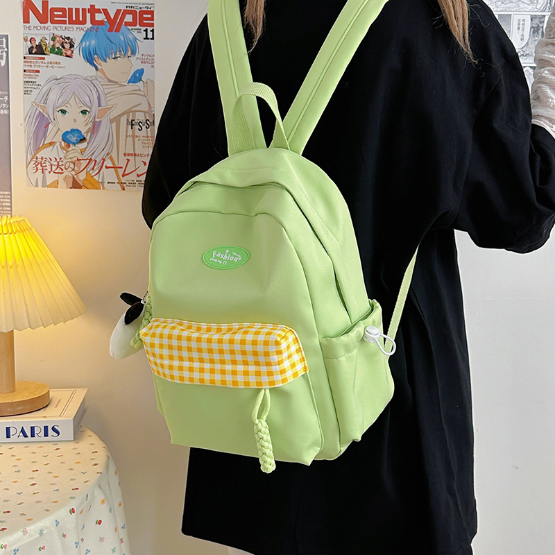 2025 Japanese student campus backpack for girls, Korean InS-style artistic and fresh checkered schoolbag, versatile backpack details Picture
