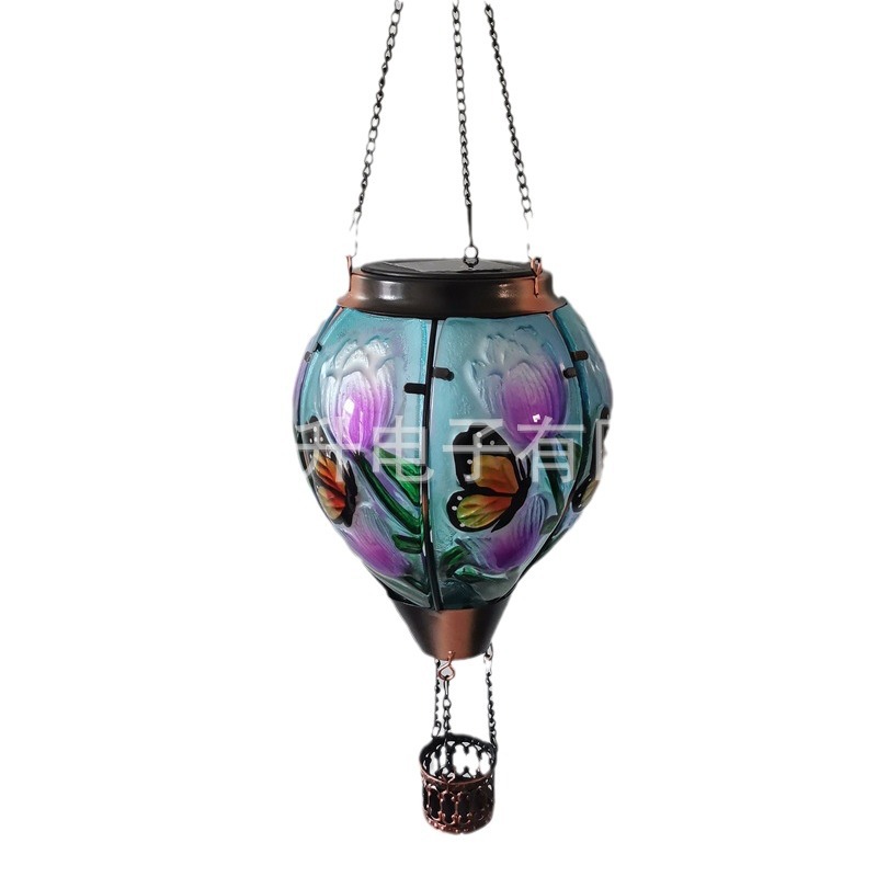 Solar hot air balloon lights, water drop lights, outdoor ironwork glass chandeliers, cross-border garden decorative lights, courtyard LED lights Item Picture