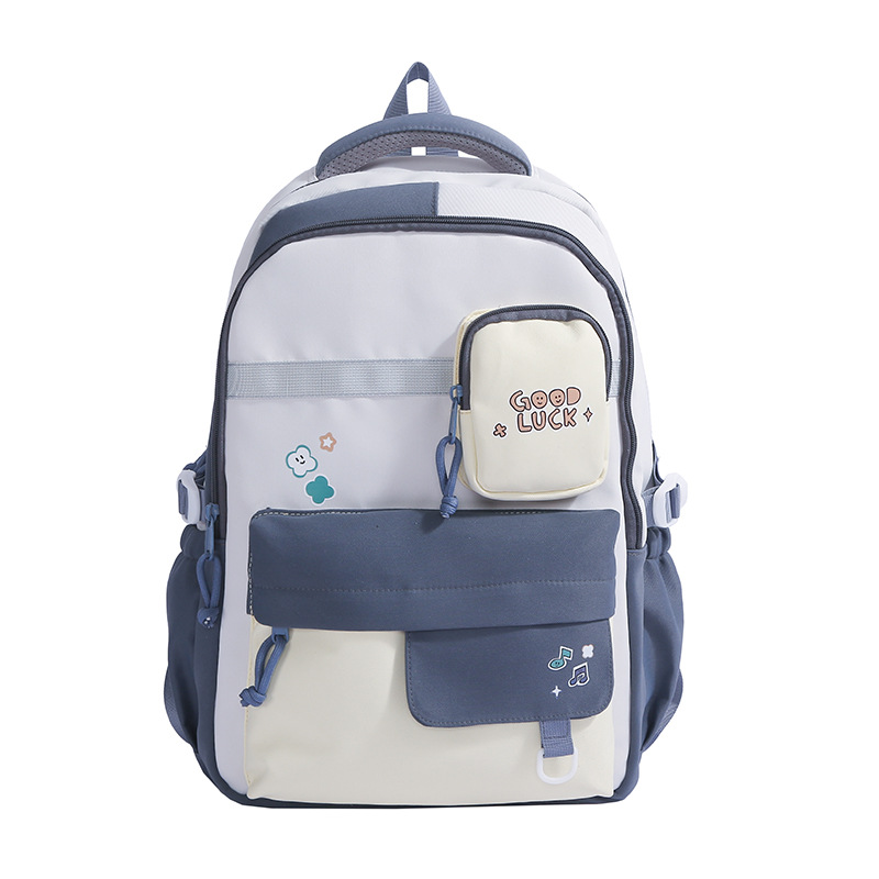 The new cute schoolbag is versatile on Instagram. It features a color-blocking and color-matching backpack for college and junior high school students. It is a solid-color backpack with a large capacity Item Picture