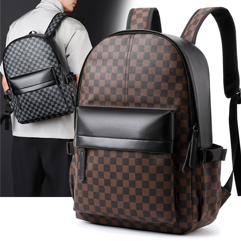 Business trend checkered backpack, versatile and casual men's commuting computer backpack, large-capacity travel backpack and schoolbag details Picture