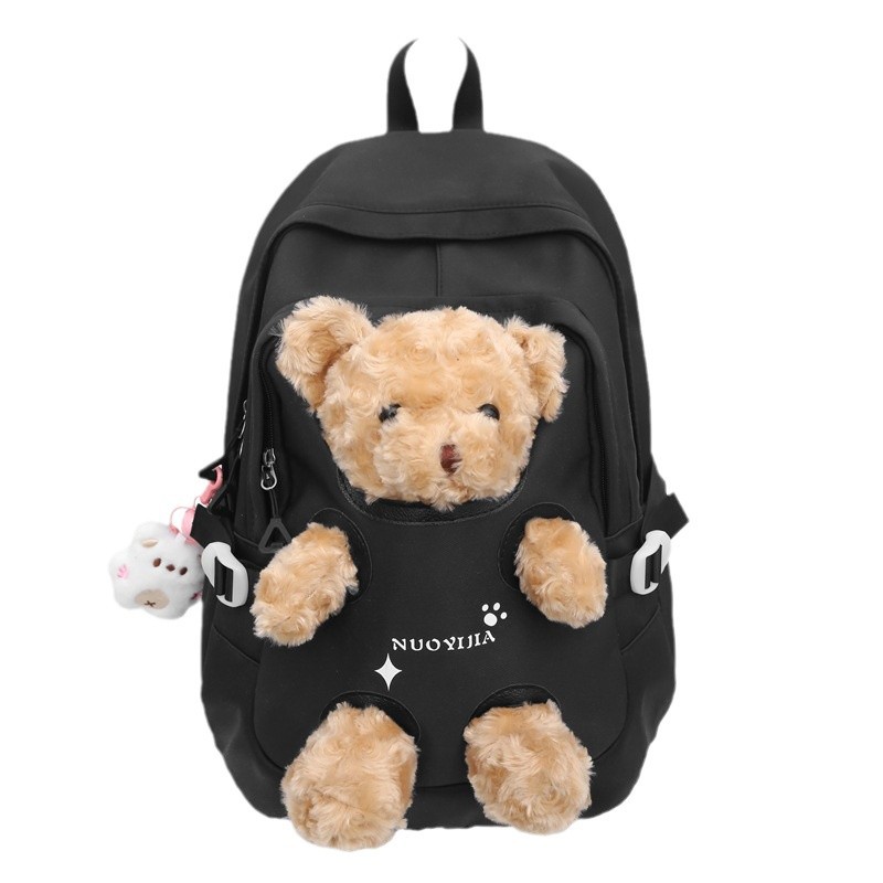 Schoolbag, bear doll, backpack, versatile for girls, high appearance level for primary school students, large-capacity schoolbag for junior high school students Item Picture