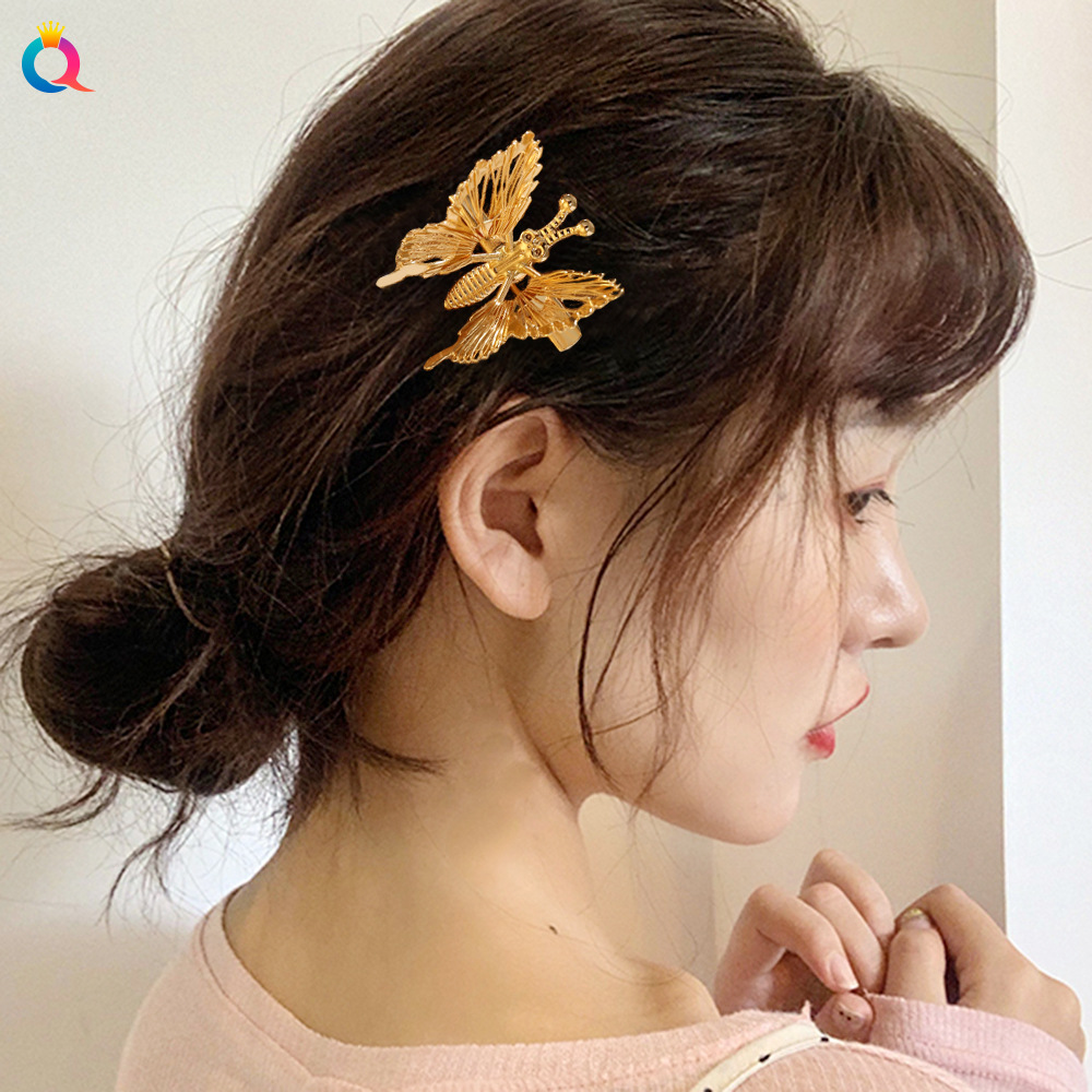 Qiyue Korean-style moving butterfly hair clips, ins Super Fairy three-dimensional alloy retro duckbill hair accessories wholesale details Picture