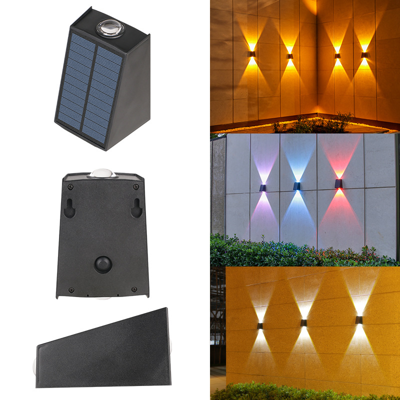Solar wall lamps, outdoor waterproof exterior wall lamps, top and bottom luminous spotlights, double-head convex mirror wall washing lamps full figure