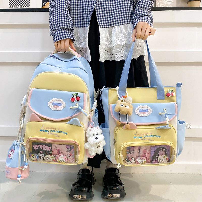 Wholesale new three-piece set backpacks for primary and secondary school students, high-capacity schoolbags with high appearance standards, simple and casual travel backpacks Specification drawing