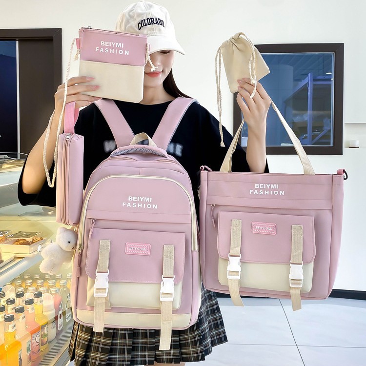 Wholesale of five-piece backpacks for high school and college students with a high level of appearance and simple color contrast in 2025 Application Scenario