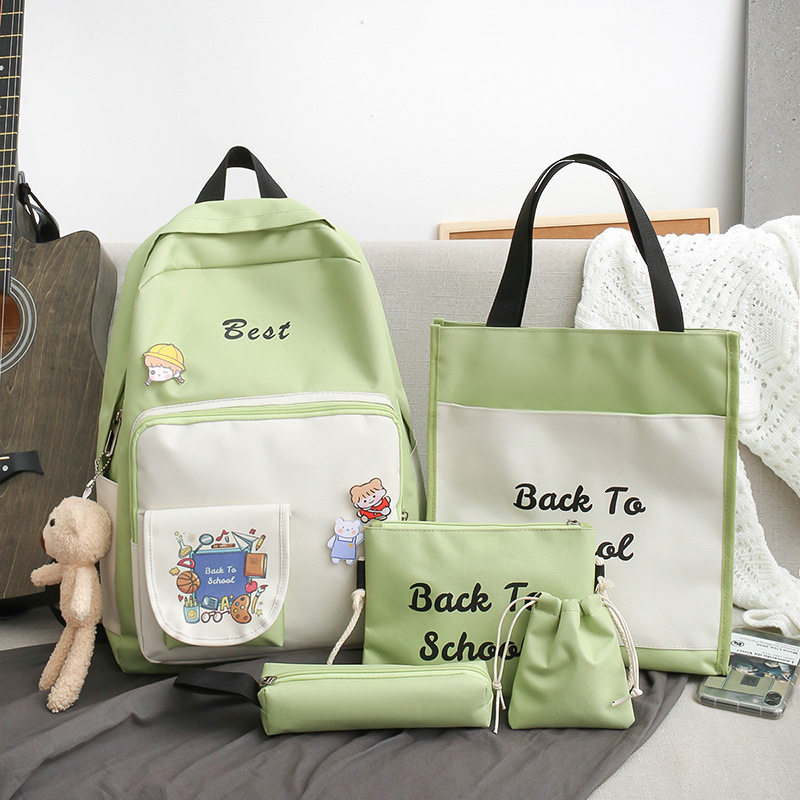 A new Korean-style cute and fresh schoolbag for girls, a five-piece set of backpacks for junior high school students, custom-made Specification drawing