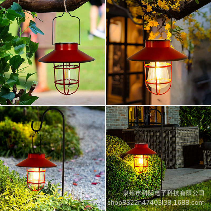 Solar lamps, outdoor garden lamps, tungsten filament lamps, retro hanging lamps for homestays, retro lanterns, lawn decorations details Picture