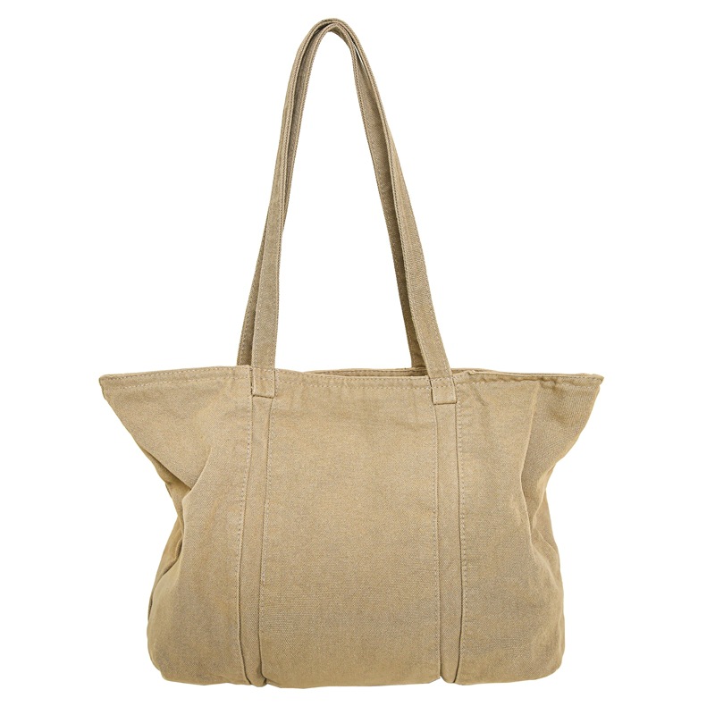 Korean-style casual single-shoulder large-capacity retro washed canvas bag shopping bag, simple and lightweight commuting solid color handbag Item Picture