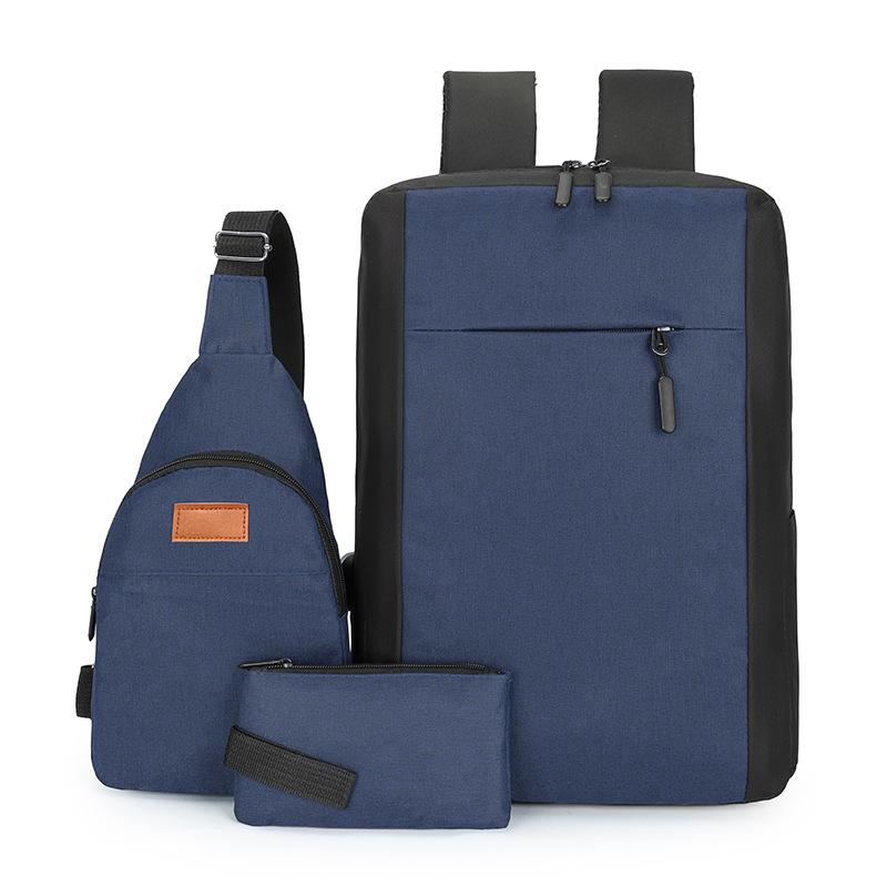A classic men's three-piece backpack set with a fashionable and simple combination, featuring a college student schoolbag, outdoor casual single-shoulder bag and chest bag details Picture