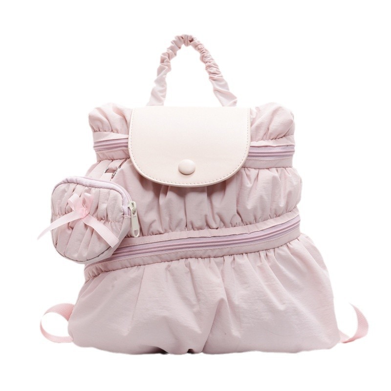 Cross-border Korean school-style backpack for women 2024 New trendy and fashionable pleated nylon fabric casual hand-held backpack Item Picture