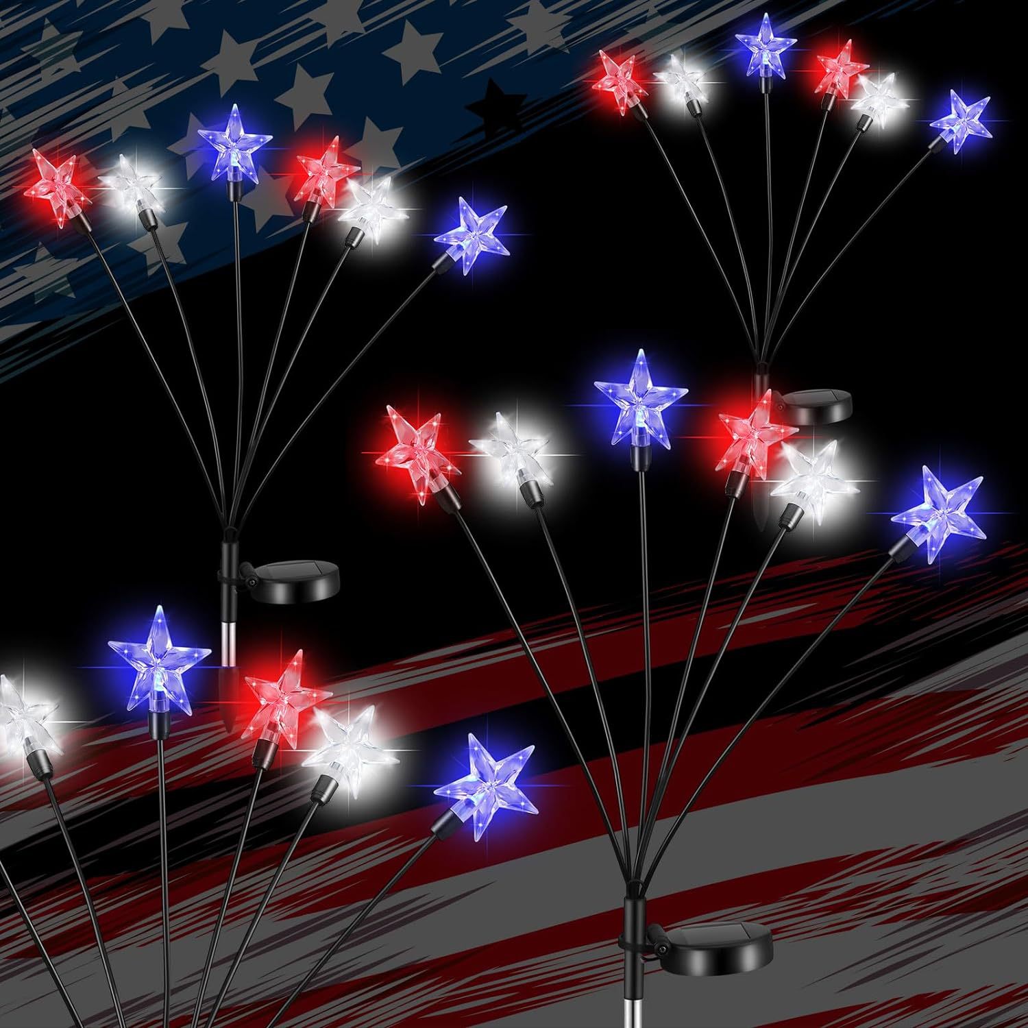 Solar-powered ground insertion Independence Day star light string, American flag light, courtyard garden decorative light, lawn light strip and light bar full figure