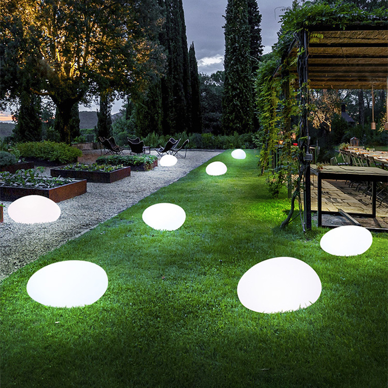 LED oval stone lights, outdoor camping lawn solar seven-color landscape lights, villa garden floor lights, foreign trade full figure