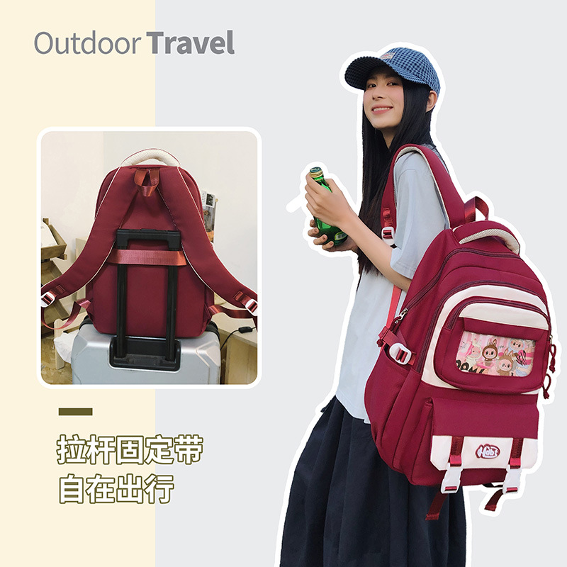 High-appearance-level college fresh and cute schoolbag for junior and senior high school students, large-capacity lightweight backpack for travel, college student backpack full figure
