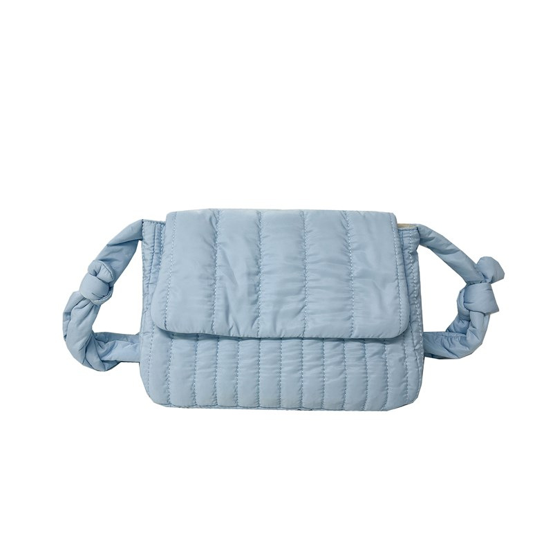Solid color pleated cloud bag, new autumn and winter striped down with cotton and drawstring single-shoulder crossbody bag, large capacity dumpling bag Item Picture