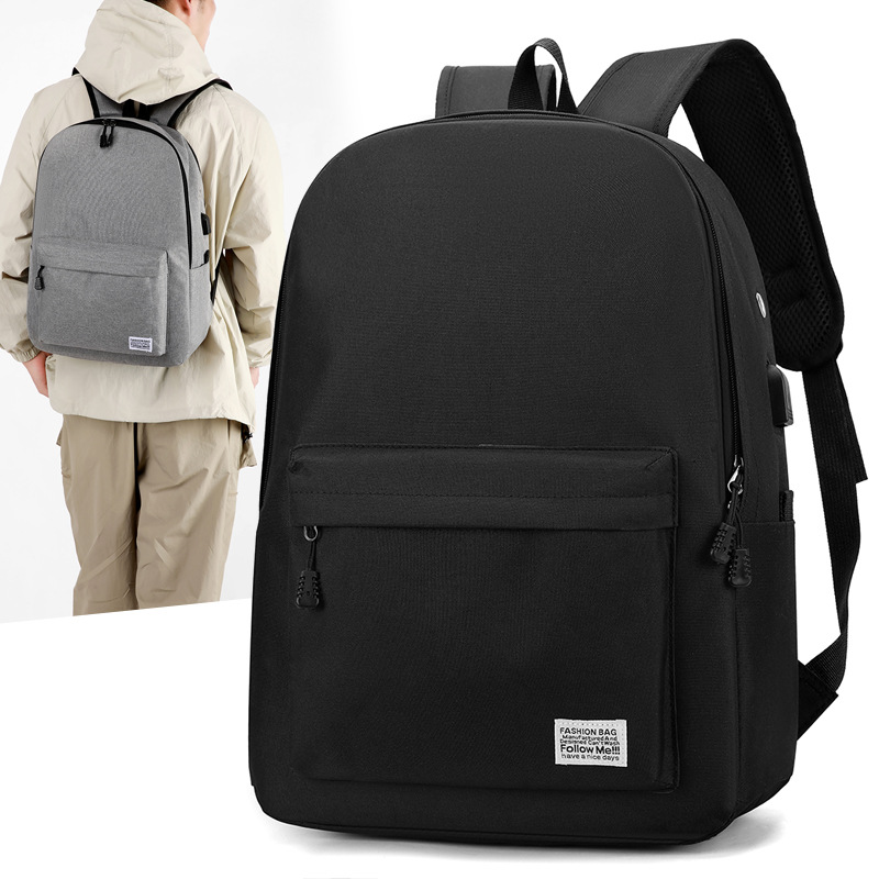 Factory processing and customization of solid-color men's casual backpacks, large-capacity travel backpacks, student school bags and computer backpacks details Picture