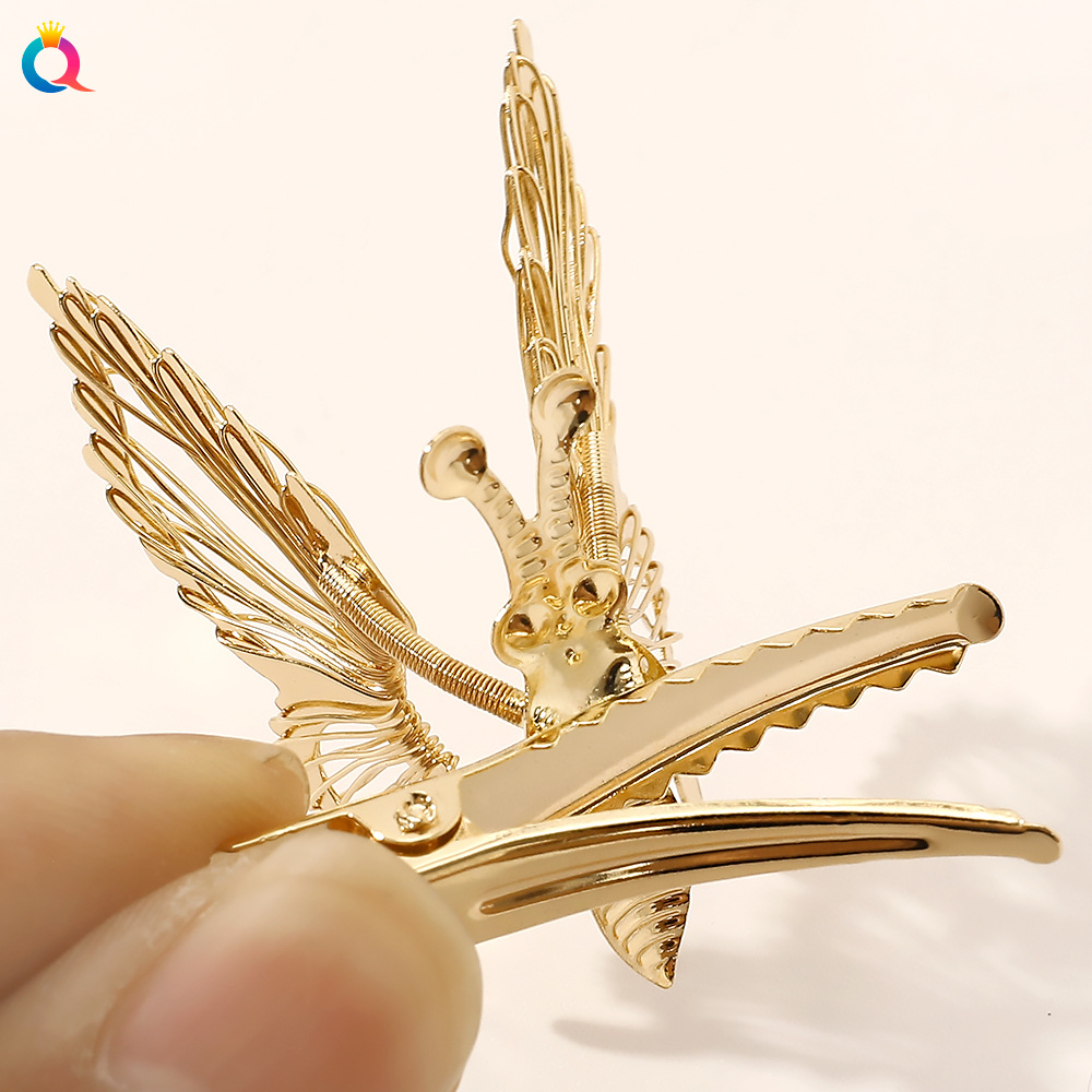 Qiyue Korean-style moving butterfly hair clips, ins Super Fairy three-dimensional alloy retro duckbill hair accessories wholesale Application Scenario
