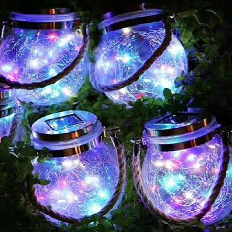 Solar crack bottle lamp, Mason bottle, villa courtyard garden decoration, yard balcony hanging tree, wish lantern, night light Specification drawing