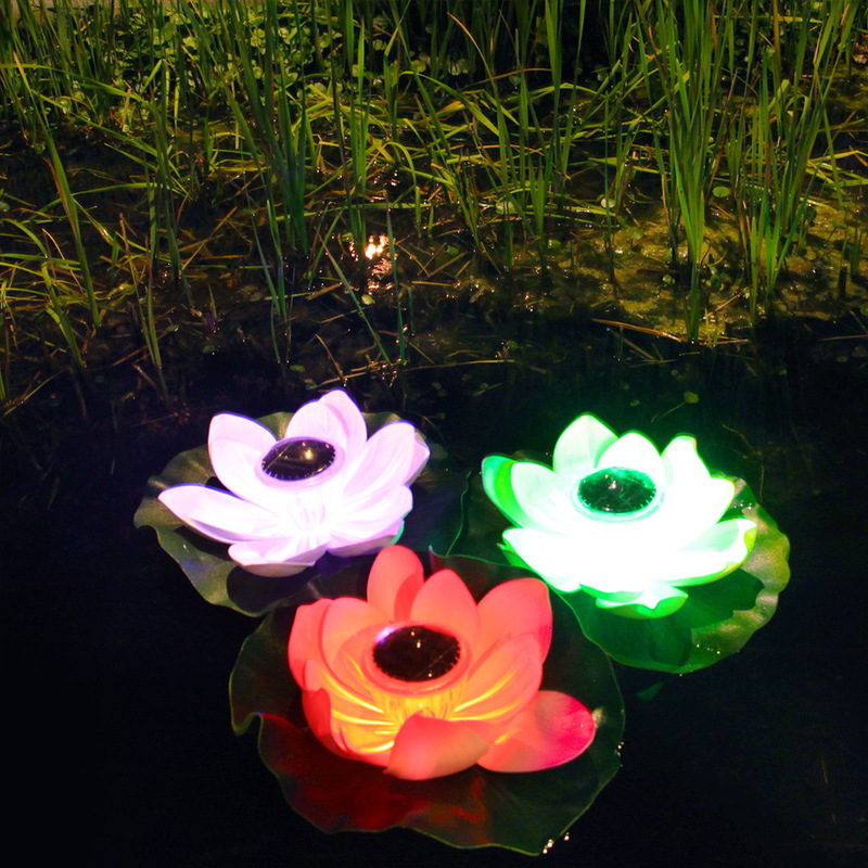 Outdoor waterproof pond float lamp, solar lotus lamp, solar garden lamp, villa courtyard wishing lotus leaf lamp details Picture