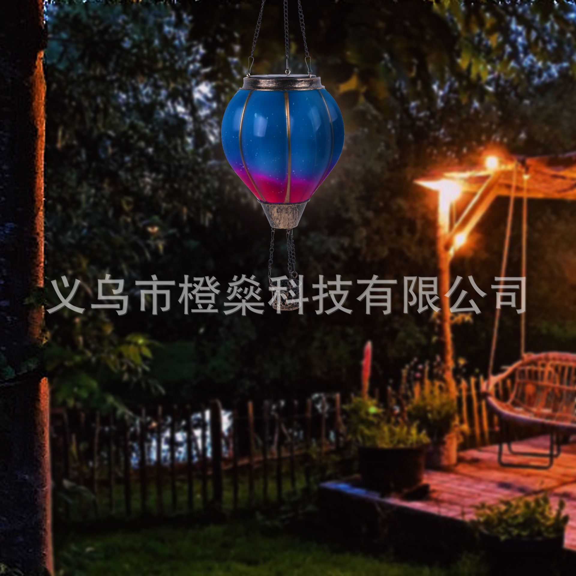 Solar hot air balloon lamp, outdoor iron chandelier, courtyard Independence Day solar lantern, cross-border garden decoration Specification drawing
