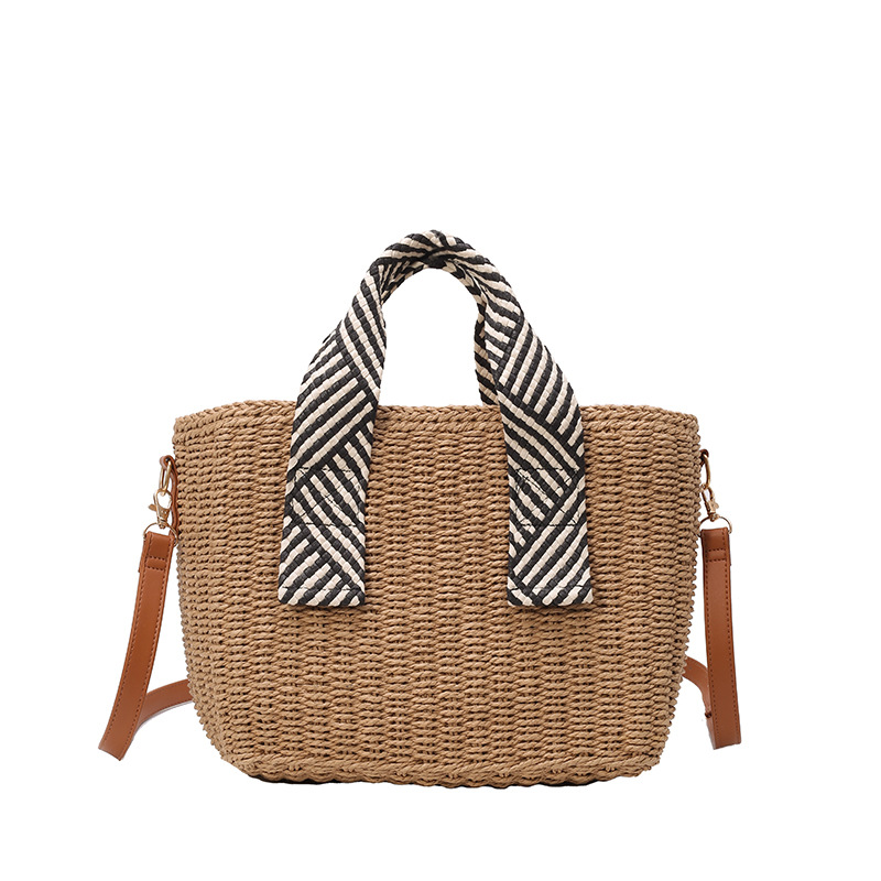 New single-shoulder handbag, straw woven bag, tote bag, seaside vacation handbag, large capacity, versatile beach woven bag Item Picture