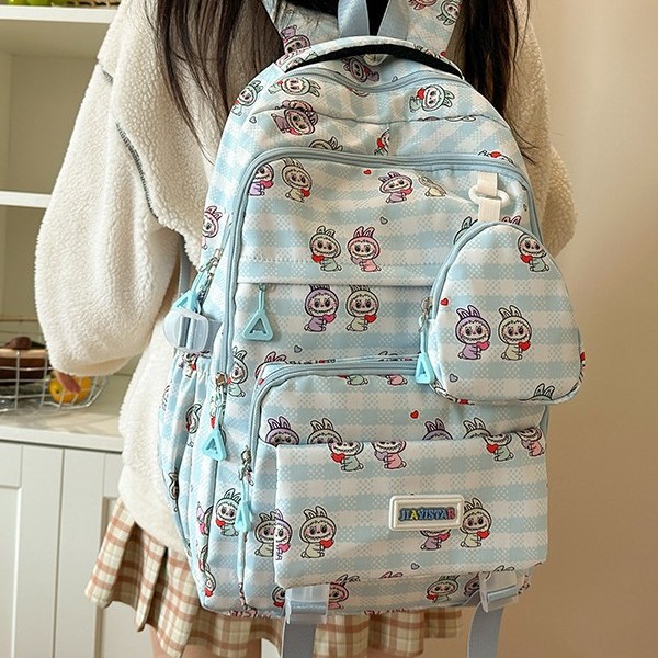Large-capacity cute backpacks for classes, back-to-school season for junior high and senior high school schoolbags, printed cartoon rabbit girl backpacks details Picture
