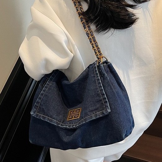 Casual commuting large-capacity denim women's bag 2025 new style versatile chain single-shoulder crossbody bag Tote bag Specification drawing