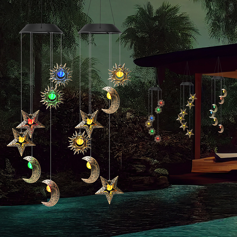 New solar moon wind chime LED hollowed-out outdoor camping lights for courtyard and garden landscape decoration from the original manufacturer full figure