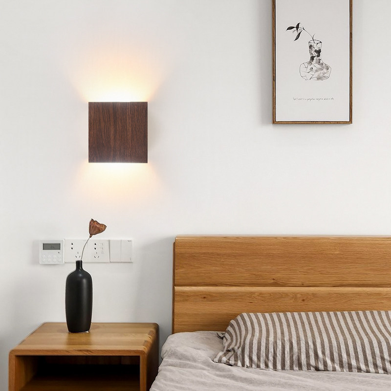 Japanese-style wood-grain bedroom bedside wall lamp, wabi-sabi style combination indoor study lamp, minimalist corridor led lighting Specification drawing