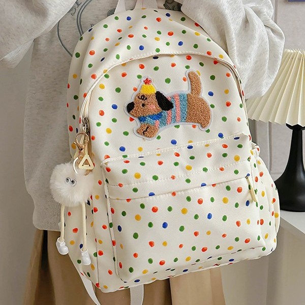The new trendy polka dot puppy backpack is a versatile bag with a large capacity, reducing burden and protecting the spine Specification drawing