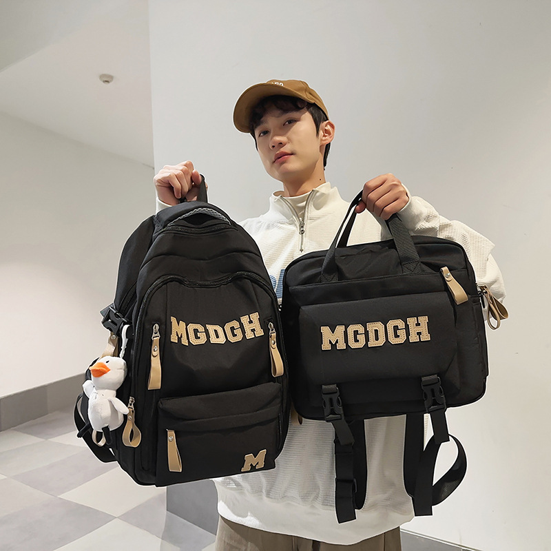 A high-appearation-level two-piece schoolbag set with a large capacity for both men and women, a simple letter and trendy backpack for both students full figure