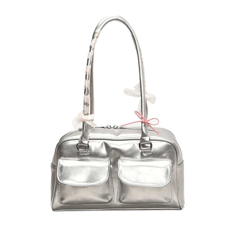 High-end Boston bag, Korean commuter handbag, 2025 new model, large capacity single-shoulder bag, double pockets, underarm bag Item Picture