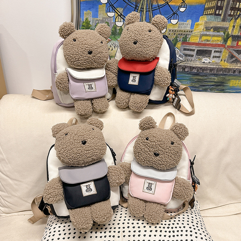 Cross-border gifts: Grey bear children's backpack, cute little baby schoolbag, cartoon doll, kindergarten backpack Application Scenario